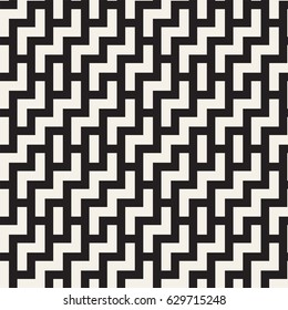 Irregular Maze Shapes Tiling Contemporary Graphic. Abstract Geometric Background Design. Vector Seamless Black and White Pattern.