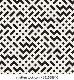 Irregular Maze Shapes Tiling Contemporary Graphic. Abstract Geometric Background Design. Vector Seamless Black and White Pattern.
