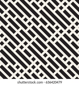 Irregular Maze Shapes Tiling Contemporary Graphic. Abstract Geometric Background Design. Vector Seamless Black and White Pattern.