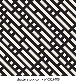 Irregular Maze Shapes Tiling Contemporary Graphic. Abstract Geometric Background Design. Vector Seamless Black and White Pattern.
