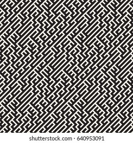 Irregular Maze Shapes Tiling Contemporary Graphic. Abstract Geometric Background Design. Vector Seamless Black and White Pattern.