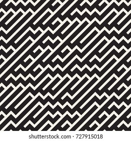 Irregular Maze Shapes Tiling Contemporary Graphic Design. Vector Seamless Black and White Pattern