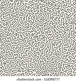 Irregular Maze Thin Lines. Abstract Geometric Background Design. Vector Seamless Black and White Pattern.