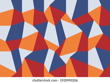 
Irregular mosaic in blue, rede, orange and white tones. Crumpled paper in four colors