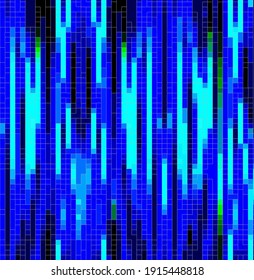 Irregular mosaic in different shades of blue collor. Pixelated abstract background, asymmetric shattered with broken effect. Vector design