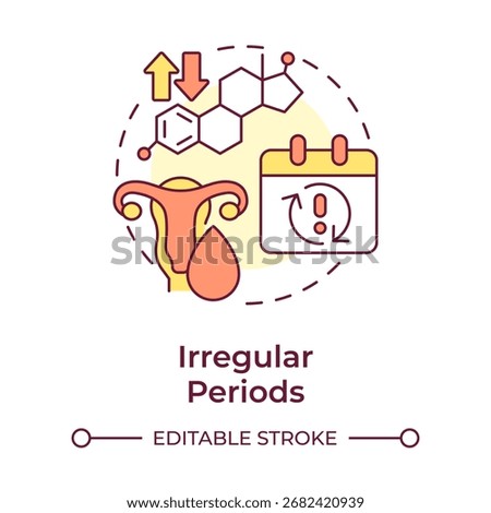 Irregular periods multi color concept icon. Unpredictable menstrual cycle. Symptom of menopause. Gynecology. Round shape line illustration. Abstract idea. Graphic design. Easy to use in blog post