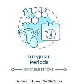 Icono de concepto azul suave de períodos irregulares. Ciclo menstrual impredecible. Síntoma de la menopausia. Ginecología. Ilustración de línea de forma redonda. Abstractas idea. Diseño gráfico. Fácil de usar en el poste del blog