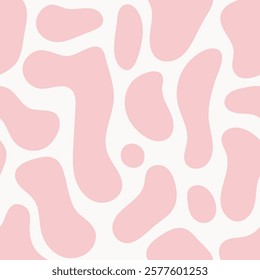 Irregular pink spots on white, creating a seamless cow or dalmatian pattern. Ideal for textiles, wallpapers, and design backgrounds. High quality vector artwork.