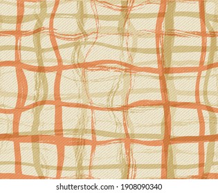irregular plaid simulated weave pattern. hand drawn plaid with fabric texture simulated