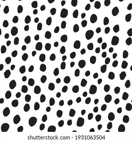 Irregular Polka Dot Pattern. Skin Animal Drawn. Seamless Fur Background. Cheetah Polka Dot. Black Animal Circle. Simple Dirty Blob. Seamless Fun Texture. Black Dirty Ink Drop. Isolated Cheetah Pattern