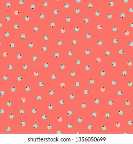 Irregular polka dot style seamless vector pattern. Tiny apples on red background. Classy vintage ditsy pattern. Perfect for baby wear, summer dresses, quilting textiles.
