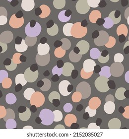 Irregular polka dots seamless pattern in retro style. Hand drawn dots, blobs, spots, blot, circle, brush strokes texture background. Hand drawn vector illustration for kids fabric, textile, wallpaper