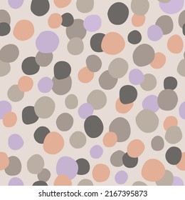 Irregular polka dots seamless pattern in retro style. Hand drawn dots, blobs, spots, blots, circle, brush strokes texture background. Hand drawn vector illustration for kids fabric, textile, wallpaper