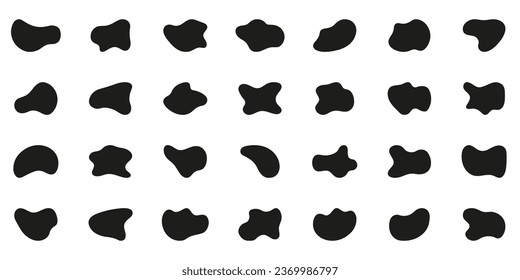 Juego Irregular de Blob Orgánico Aleatorio. Blotch de forma asimétrica. Forma de silueta redonda líquida. Colección De Burbujas Negras En Fondo Blanco. Bloque Amorfo Fluido. Ilustración de vectores aislados.