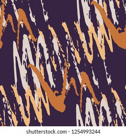 Irregular Scribble Pattern. Hand Drawn Chevron Lines.  Rhythmic Vector Seamless Scribble Pattern. Brush Strokes Elements.  Rough Brush Paint Repeat. Watercolor Organic Shapes. Modern Art in Purple