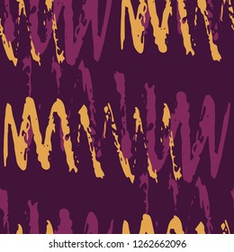 Irregular Scribble Pattern. Hand Drawn Chevron Lines.  Rhythmic Vector Seamless Scribble Pattern. Brush Strokes Elements.  Rough Brush Paint Repeat. Watercolor Organic Shapes. Modern Art in Purple