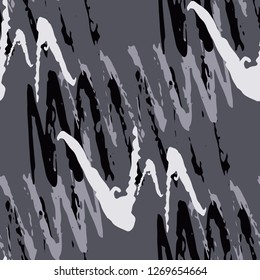 Irregular Scribble Pattern. Hand Drawn Chevron Lines.  Vector Seamless Scribble Pattern. Brush Strokes Elements.  Rhythmic Rough Brush Paint Repeat. Watercolor Organic Shapes. Modern Art in Gray 