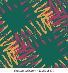 Irregular Scribble Pattern. Hand Drawn Chevron Lines.  Vibrant Vector Seamless Scribble Pattern. Brush Strokes Elements.  Rough Brush Paint Repeat. Watercolor Organic Shapes. Modern Art in Yellow