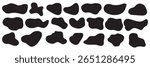 Irregular shapes icons set. Organic blobs, water splotches, liquid ink spots, distorted bubbles textures collection isolated on white background. Amoeba shaped figures. Vector graphic illustration