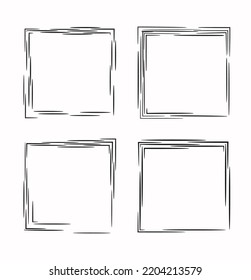 Irregular sketched squares. Vector set of doodle rectangular frames.