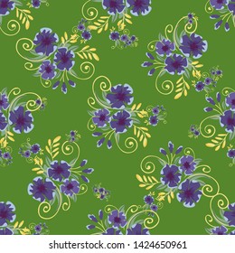 Irregular small flowers on seamless pattern. Botanical surface texture design. Color vintage floral wallpaper.