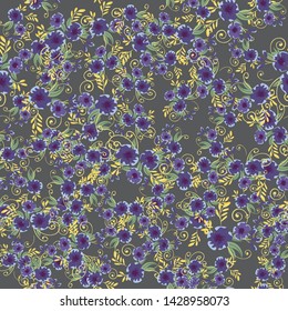 Irregular small flowers on seamless pattern. Botanical surface texture design. Color vintage floral wallpaper.