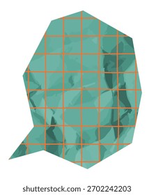 Bolha de fala irregular com preenchimento de polígono espremido e grade quadrada sobreposta em sombreamento plano. Forma de diálogo abstrato com telha e superfície de papel manchada, ilustração de vetor de desenhos animados