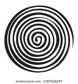 Irregular spiral with crooked lines. Lines similar to those made with black paint with a brush. Vector illustration isolated on white background