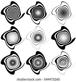 Irregular spirals. Spiral, vortex, swirl elements in asymmetric fashion (9 version)