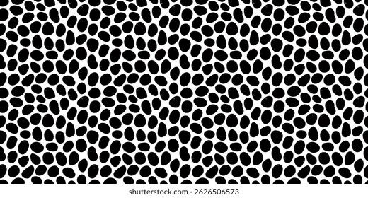 Irregular spotted seamless pattern with hand drawn pencil textured organic shapes. Horizontal background with sketchy scribble spots in Black and white colors