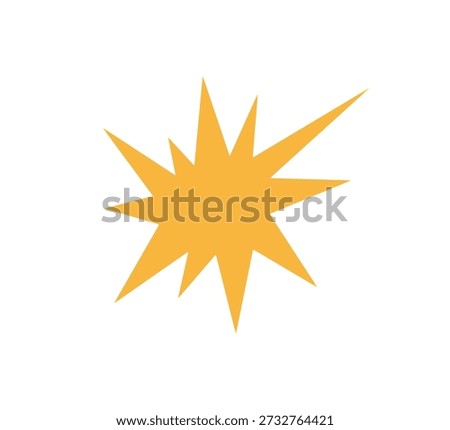 Irregular star shape icon. Abstract yellow starburst symbol. Comic burst sticker. Graphic design collage element. Spiky cartoon figure. Vector illustration isolated on white background.
