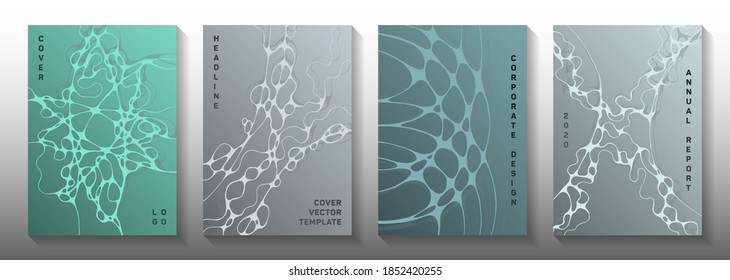 Irregular system concept abstract vector covers. Smooth curve lines flux backgrounds. Soft cover vector layouts. Radiology cover pages graphic design set.