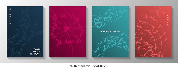 Irregular system concept abstract vector covers. flexible waves torrent backdrops. Creative title page vector templates. Hi tech cover pages graphic design set.