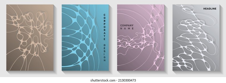 Irregular system idea abstract vector covers. Complex waves torrent textures. Soft magazine vector layouts. Radio physics cover pages graphic design set.