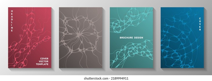 Irregular system idea abstract vector covers. Overlaying waves render textures. Delicate banner vector templates. Hi tech cover pages graphic design set.