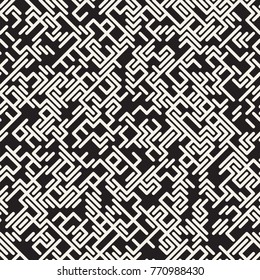 Irregular Tangled Shapes. Abstract Geometric Background Design. Vector Seamless Black and White Chaotic Pattern.