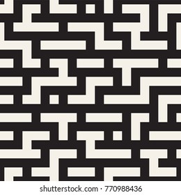 Irregular Tangled Shapes. Abstract Geometric Background Design. Vector Seamless Black and White Chaotic Pattern.