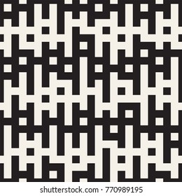 Irregular Tangled Shapes. Abstract Geometric Background Design. Vector Seamless Black and White Chaotic Pattern.