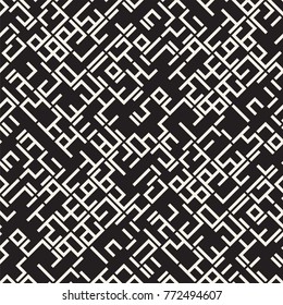 Irregular Tangled Shapes. Abstract Geometric Background Design. Vector Seamless Black and White Chaotic Pattern.