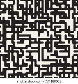 Irregular Tangled Shapes. Abstract Geometric Background Design. Vector Seamless Black and White Chaotic Pattern.