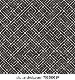 Irregular Techno Maze Lines. Abstract Geometric Background Design. Vector Seamless Black and White Chaotic Pattern.