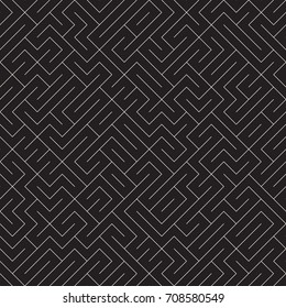 Irregular Techno Maze Lines. Abstract Geometric Background Design. Vector Seamless Black and White Chaotic Pattern.