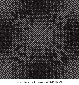 Irregular Techno Maze Lines. Abstract Geometric Background Design. Vector Seamless Black and White Chaotic Pattern.