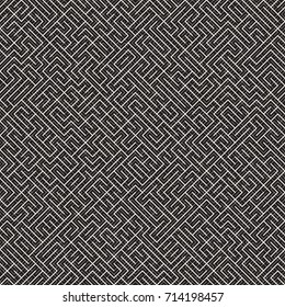 Irregular Techno Maze Lines. Abstract Geometric Background Design. Vector Seamless Black and White Chaotic Pattern.