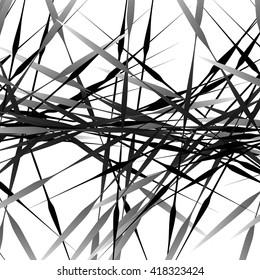 Irregular texture of chaotic, grayscale, edgy lines. Random, scattered pattern. Geometric art.