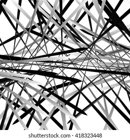 Irregular texture of chaotic, grayscale, edgy lines. Random, scattered pattern. Geometric art.