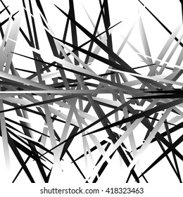 Irregular texture of chaotic, grayscale, edgy lines. Random, scattered pattern. Geometric art.