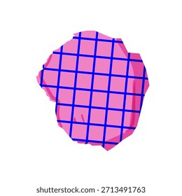 Irregular torn pink shape with ragged edges overlaid by a blue grid pattern, modern abstract graphic evoking connection, organization, digital texture and creative space