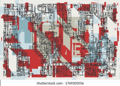 Irregular vector background, pattern with fine mesh. Abstract art deco artwork, colorful texture with black and red