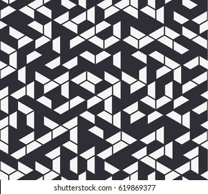 Irregular vector black and white abstract geometric pattern with triangles and hexagons